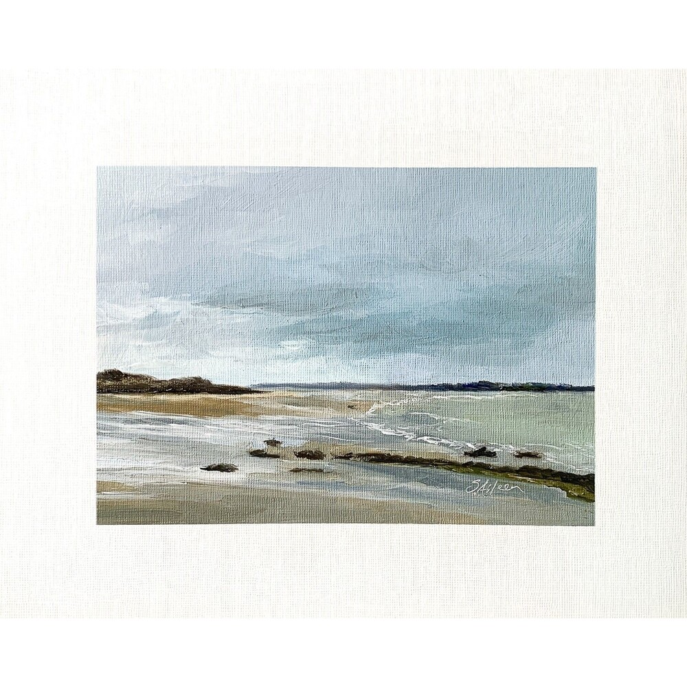8x10 Maine Original Oil Painting Seascape Coastal Art Moody Clouds Beach Signed